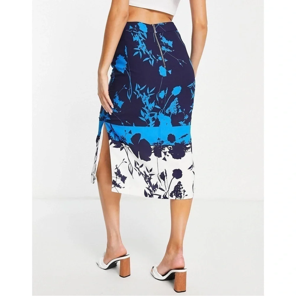 Ted Baker Selaah Bluebell Side Slit Midi Skirt Sz. 12 NWT